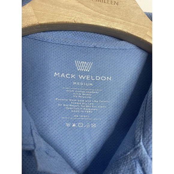 Mack Weldon Polo Shirt M Cotton Blend Short Sleeve Solid Blue Mens Breathable - Picture 3 of 7